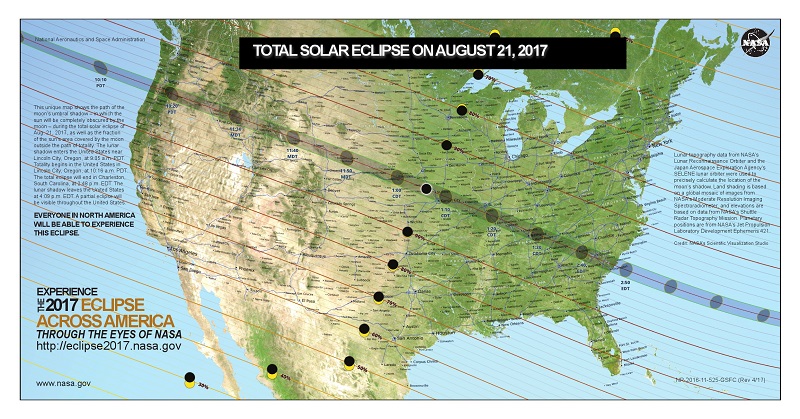 USA map showing the path of the Total Solar eclipse on August 21, 2017