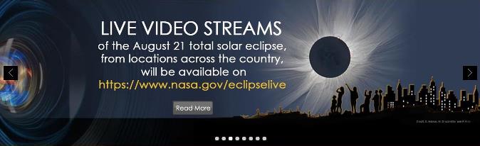 NASA eclipse banner showing the link to the Live Video Stream 