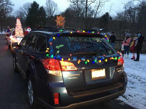 Car decorated with christmas lights
